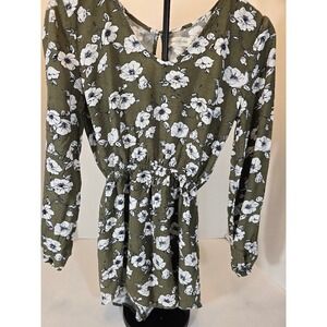 Abercrombie‎ & Fitch Floral Romper Long Sleeve Olive Green White Women's